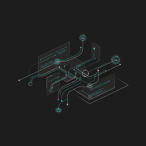 Abstract technical wireframes of code logic